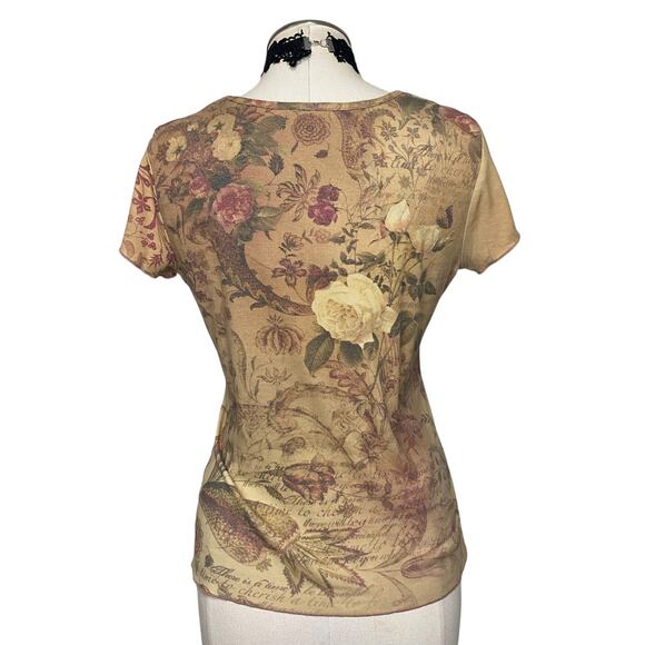 VTG Y2K 90's Xcit U.S.A Floral Rose Bedazzled Baby Tee - Picture 11 of 12